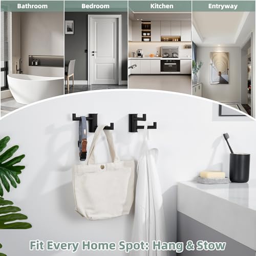 Aomasi Matte Black Double Swivel Towel Hooks, 2 Pack, 304 Stainless Steel | Rust-resistant Wall Hooks for Towel, Dishrag, Bathroom, Kitchen, 11 lbs Capacity, Smooth 180° Swivel Rotation, Wall Mounted - color: Matte Black, size: 2 Pack