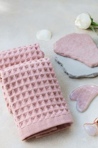 Waffle Bath Sheet Set, 100% Turkish Cotton, Includes 1 Bath Sheet, 1 Hand Towel, 2 Face Towels - color: Powder Pink, size: Bath Sheet Set (4 Pieces)
