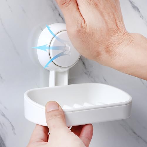 BESPORTBLE Self-draining Double Soap Dish with Strong Suction Cup for Shower Wall Mount Multi-Functional Soap Holder Tray with Efficient Water Drainage Easy Install Bathroom Organizer