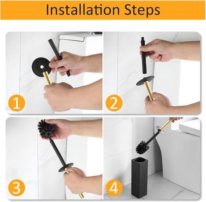 BGL Standing Toilet Brush and Holder Brushed Gold Aluminium Toilet Bowl Cleaner Brush and Holder for Bathroom Storage and Organization, Square Design Sturdy and Space Saving - color: Brushed Gold