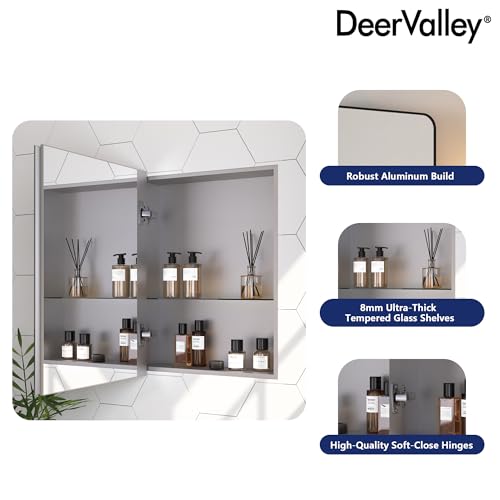 DeerValley 15 x 19 Inch Recessed Medicine Cabinet with Mirror, Bathroom Mirror Cabinet, Vanity Cabinet with Double-Sided Mirrors, Rectangular Beveled Edge Slow-Closing Door - size: 15" x 19"