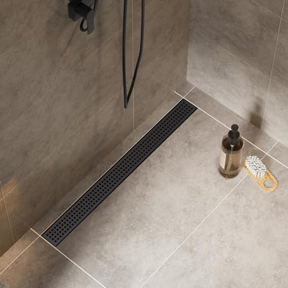 36 Inch Linear Shower Drain, Matte Black 304 Stainless Steel, CUPC Certified Floor Drain with Removable Grate, Hair Strainer and Leveling Feet - color: Black, size: 36''