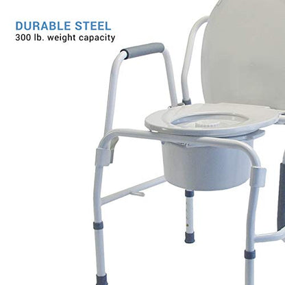 Lumex 3-in-1 Drop-Arm Bedside Commode – Raised Toilet Seat & Safety Rails, Height-Adjustable, 300 lb Capacity