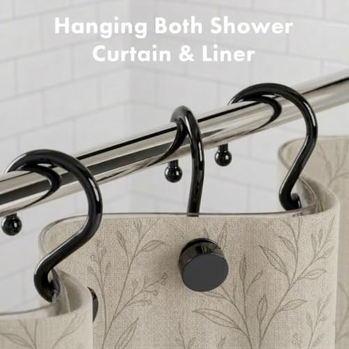 Bathway Plastic Shower Curtain Hooks, 12 Pcs, Black, Decorative Hooks | Waterproof, Rust-Proof, Sturdy, Wear-Resistant, Drop-Proof, Multifunctional, Easy to Install, Classic and Attractive - color: Black