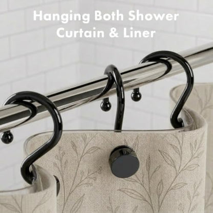 Bathway Plastic Shower Curtain Hooks, 12 Pcs, Black, Decorative Hooks | Waterproof, Rust-Proof, Sturdy, Wear-Resistant, Drop-Proof, Multifunctional, Easy to Install, Classic and Attractive - color: Black