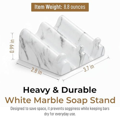 DOXOLOGY White Marble Soap Dish Bathroom Organizer - Resin Soap Dish with Rectangular Design 3.7" L x 2.8" W - Self Draining Soap Dishes Keeps Countertop Neat - Marble Look Soap Tray for Sink