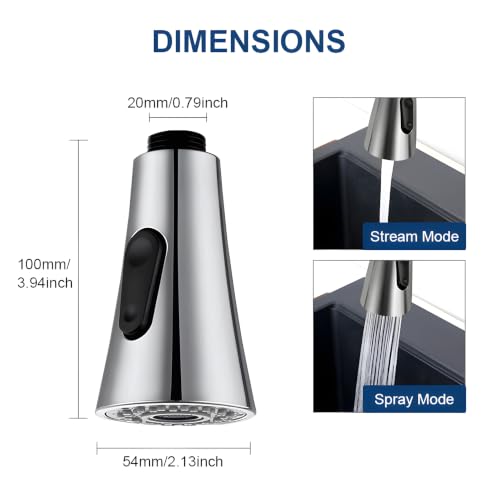 SEIDO Kitchen Faucet Sprayer Head Replacement, 3-Function Sink Sprayer Replacement, Pull Down Faucet Head with G1/2(13/16 inch) Male Thread, Chrome Kitchen Sink Aerators