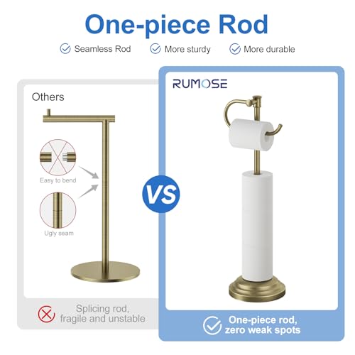 RUMOSE Toilet Paper Holder Stand for Floor Free Standing, Antique Brass | Bathroom Freestanding Toilet Tissue Roll Holder with Storage, Adjustable 17-25 Inch, Rustproof, SUS304 Stainless Steel - color: Antique Brass