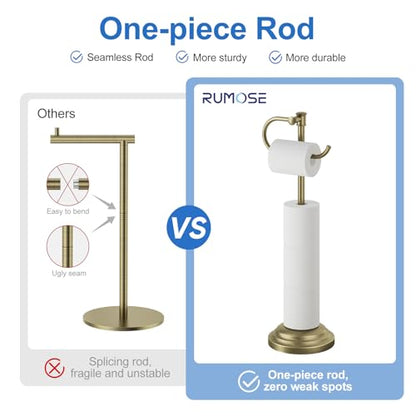 RUMOSE Toilet Paper Holder Stand for Floor Free Standing, Antique Brass | Bathroom Freestanding Toilet Tissue Roll Holder with Storage, Adjustable 17-25 Inch, Rustproof, SUS304 Stainless Steel - color: Antique Brass
