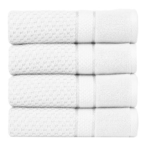 Ample Decor 100% Cotton Hand Towels 18x28 Inches, Popcorn Textured, Soft & Absorbent, Quick Dry, Set of 4, White - color: White, size: Pack of 4