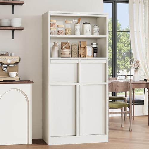 Garvee Tall Bathroom Cabinet, Floor Storage Cabinet with Doors & 2 Drawers, 51" H Tall Organizer Cabinet Freestanding for Bathroom, Living Room, Kitchen & Pantry (White)