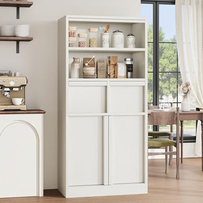 Garvee Tall Bathroom Cabinet, Floor Storage Cabinet with Doors & 2 Drawers, 51" H Tall Organizer Cabinet Freestanding for Bathroom, Living Room, Kitchen & Pantry (White)