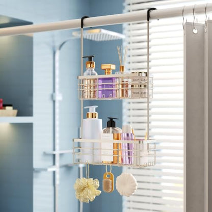 HapiRm Shower Caddy Organizer Hanging - No Drilling Shower Rack with Hooks | For Renters & Small Bathrooms, No Drilling 2-Tier Shelves, Rustproof 304 Stainless Steel, Brushed Nickel - color: Brushed Nickel