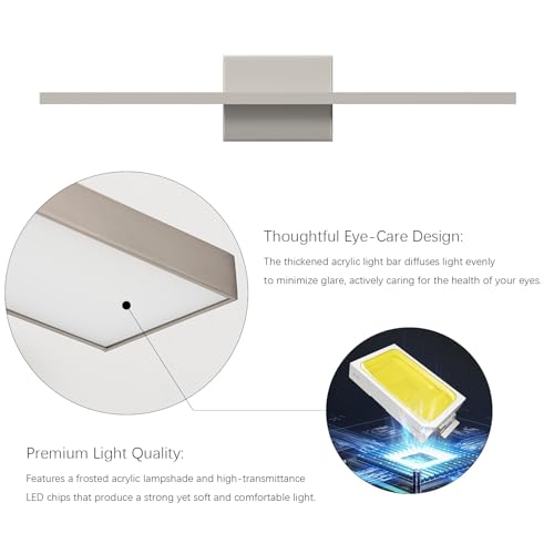 Ralbay Brushed Nickel Vanity Light for Bathroom Metal Acrylic Modern LED Bathroom Light Fixtures Brushed Nickel 24inch - color: Brushed Nickel, size: 24 inch