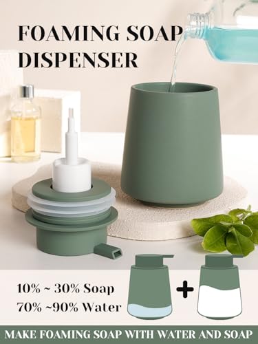 INGOFIN Ceramic Foaming Soap Dispenser -14 oz Foam Hand Soap Dispenser Bathroom Modern Refillable Dish Wash Bottle for Kitchen with Large Pump Matte Green - color: Green-foam