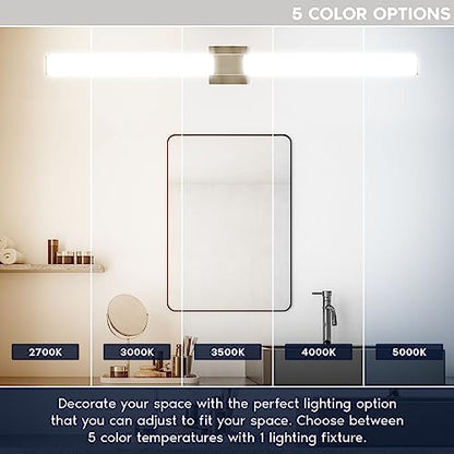 LUXRITE LED Bathroom Vanity Light Fixtures Square 48 Inch Brushed Nickel 5 CCT 2700K-5000K Selectable Over Mirror Vanity Lights Modern Wall Light Bar 38W 2800 Lumens CRI 90 Dimmable Damp Rated ETL