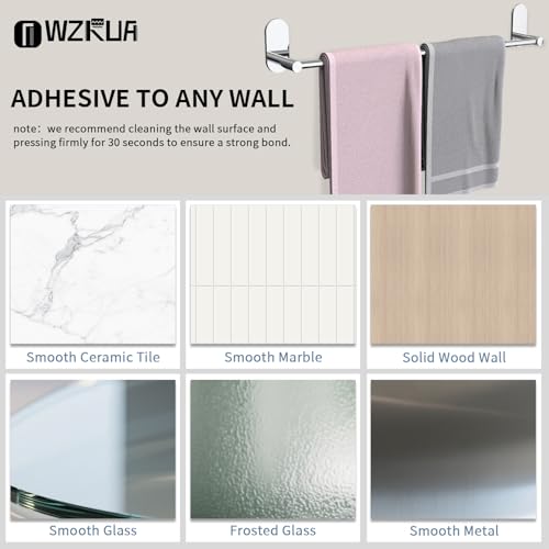 Self Adhesive Towel Bar for Bathroom 24ich Stainless Steel and Zinc Alloy No Drill Towel Rack Heavy Duty Hanger Stick On Hand Towel Holder for Kitchen, Cabinet, Door, Shower, Polished Chrome - color: Polished Chrome