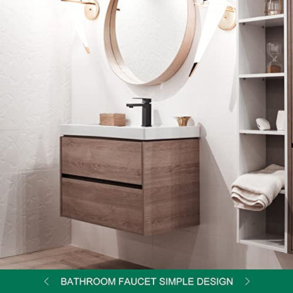 VOTON Bathroom Faucet Matte Black Bathroom Faucet 1 Hole, Stainless Steel Vanity Faucet for Bathroom Sink with Deck Plate Water Supply Hoses - color: B-Matte Black, style: Without Drain