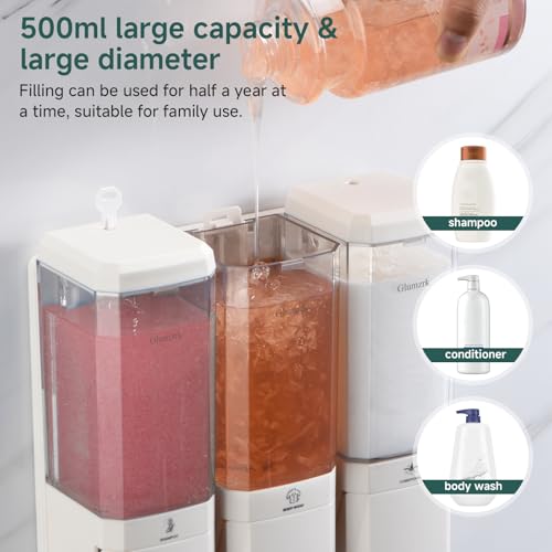 Shampoo and Conditioner Dispenser 3 Chamber No Drill Shampoo Dispenser for Shower Wall Mounted Shower Soap Dispenser 3 * 500ml Refillable Shower Dispenser for Bathroom Hotel(White 3 Chamber) - color: White-clear-3