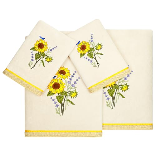 Jubilant 4-Piece Premium Towel Set, Vibrant Floral Applique, Luxurious Turkish Cotton, Soft & Durable, Elegant Bath Ensemble, 2 Bath 2 Hand Towels, Beige - color: Beige, size: 2 Pcs Bath 2 Pcs Hand Towel