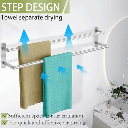Double Towel Bar 32 Inch, Towel Rack for Bathroom, Wall Mount Bathroom Towel Holder, Stainless Steel Bathroom Towel Rack, Double Towel Hanger Towel Rod(Brushed Nickel) - size: 32 Inch
