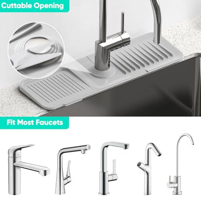 17.7'' Faucet Mat for Kitchen Sink [5°Slope Fast Self-draining] Kitchen Sink Splash Guard Silicone Sink Faucet Mat Splash Guard Kitchen Sink Area Tidy Splash Faucet Guard Draining Mat-Light Gray - color: Light Gray, size: 17.7" x 5.5"