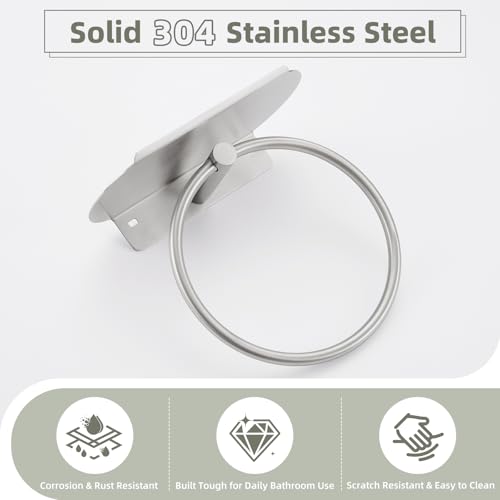 Hand Towel Ring with Shelf, Brushed Nickel, 304 Stainless Steel | 8.07-Inch Storage Surface, Rear Retaining Lip, 180° Rotation, Toiletry Storage, Concealed Screw Mounting, Bathroom Remodels - color: Brushed Nickel