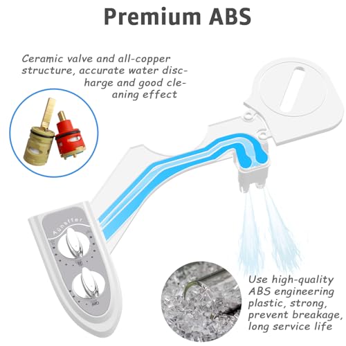 Aünsffer Bidet Attchment for Toilet Grey, Cold Water No-Electric, 3 Wash Modes [Frontal Wash + Rear Wash + Self-Cleaning]，Dual Nozzles Water Pressure Adjustable, Grey - color: Gray