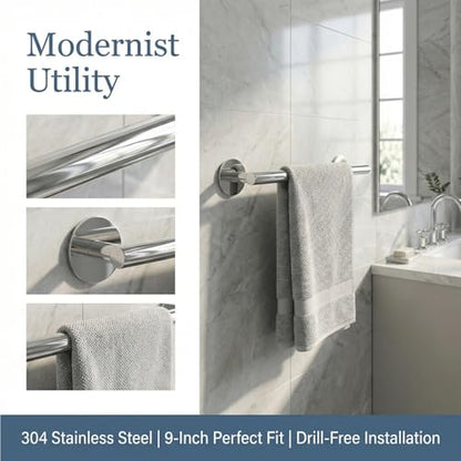 9" Self Adhesive Polished Chrome Hand Towel Holder, No Drill Small Bathroom Organizer, 304SS - color: Chrome, size: 9 Inch