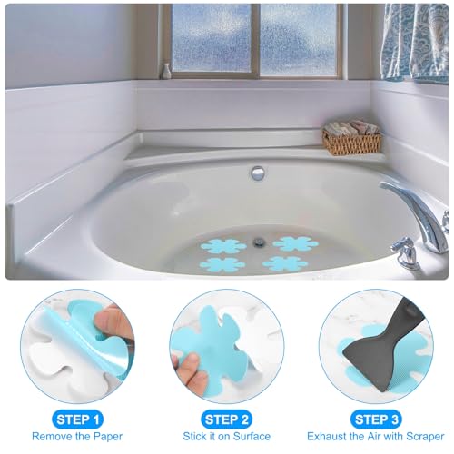 PATIKIL Bathtub Non Slip Stickers 3.2 x 3.2 Inch, 12 Pack Flower Safety Shower Floor Anti Slip Stickers with Adhesive Decals Scraper for Bath Tub Shower Floor Stair, Green