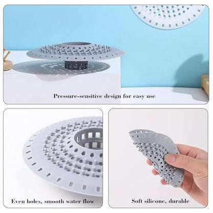 Silicone Bathtub Drain Hair Catcher – 3PCS Shower Drain Protector for 1.48" to 1.76" Regular Drains – Easy-to-Clean and Reusable Grey - color: Round-grey