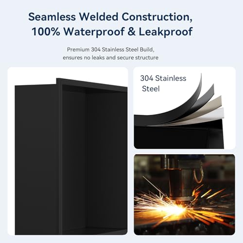 Shower Niche 12" x 12",Matte Black Stainless Steel Shower Niche - color: Black, size: 12" x 12"
