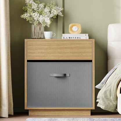 Night Stand with Drawer, Nightstand with Metal Slide, Nightstands Bedside Table with Removable Fabric Drawer, Night Stands for Small Space, Bedroom, Natural - color: Unbzx033r-zf