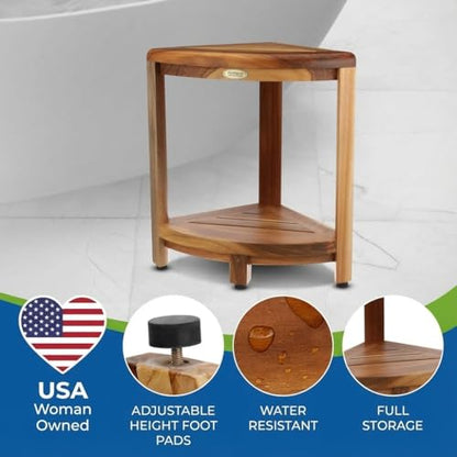 EcoDecors 18" Teak Corner Shower Bench with Shelf, Fully Assembled | Crafted from solid teak wood with natural water resistance for long-lasting durability in wet environments. - size: 2 tier Fully Assembled