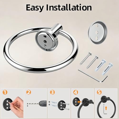 Towel Ring 2Pack, SUS304 Stainless Steel Hand Towel Holder for Bathroom Kitchen, Modern Style Towel Hanger, Thicken Ring Towel Holder, Towel Rack Round Wall Mounted (2, Bright Silver) - color: Bright Silver