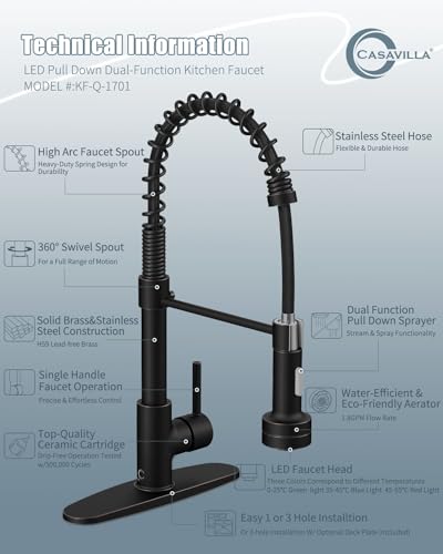 Bronze Kitchen Faucet with Sprayer, Kitchen Faucet with Soap Dispenser,Ktchen Faucets with Pull Down Sprayer,Single Hole Kitchen Sink Faucet with LED light,Oil Rubbed Faucet for Kitchen Sink - color: F-Oil Rubbed Bronze, style: Rustic