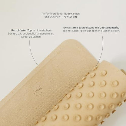 HEVEA Natural Rubber Big Bath Mat - Upcycled, Danish Design - Non Slip Bathtub Mat, 299 Suction Cups - Safe and Friendly Shower Mat for All Ages (Sand) - color: Sand, size: 29.5" x 13.4" (Rectangular)