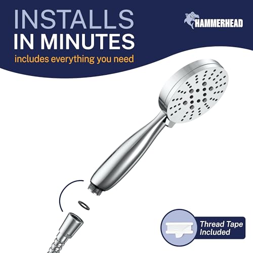 HammerHead Showers® Solid Metal 3-Spray Hand Held Shower Head, Chrome | Select from Wide, Massage, and Mist Sprays | 2.5 GPM High Flow Handheld Showerhead | Made from 304 Stainless Steel - color: Chrome, size: 2.5 GPM