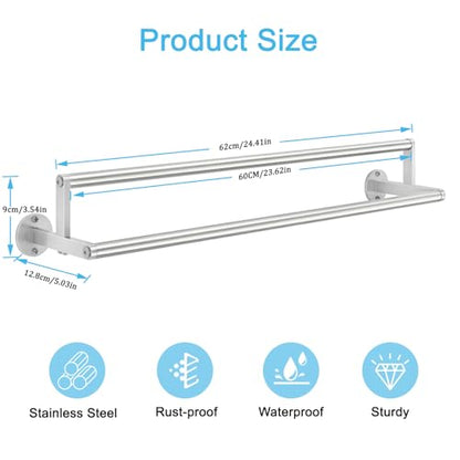 Double Towel Racks for Bathroom, 24 inch Double Towel Bar, Bathroom Towel Rack Wall Mounted, Double Towel Rod Stainless Steel Bathroom Towel Holder(Brushed Nickel) - size: 24 Inch