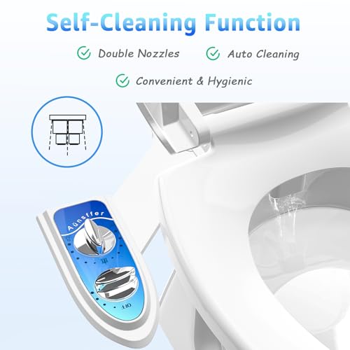 Aünsffer Bidet Attachment for Toilet, Non-Electric Fresh Cold Water, Toilet Bidet with Dual Nozzles Sprayer, Adjustable Water Pressure Control, 3 Modes Wash (Feminine/Bidet Wash + Self-Cleaning) - color: Blue