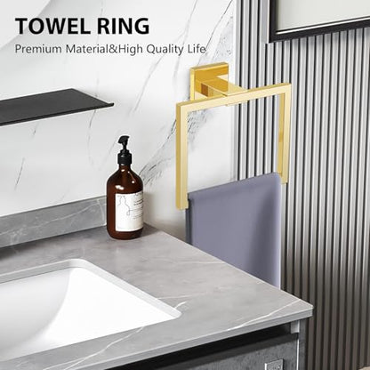 YACVCL 5-Piece Bathroom Hardware Accessories Set 23.6 inch Towel Bar Set Modern Towel Rack Set Stainless Steel Wall Mounted Bathroom Towel Holder Set(Bright Gold) - color: Bright Gold