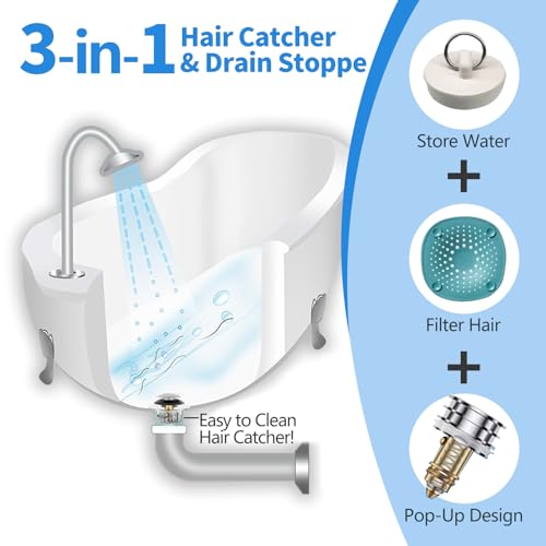 Bathtub Drain Stopper Universal, Pop Up Drain Stopper with Stainless Steel Strainer Basket Hair Catcher, Anti-Clogging Design, Leak-Proof Silicone Ring, for Bath/Sink (1 Pack Tub Drain Stopper)