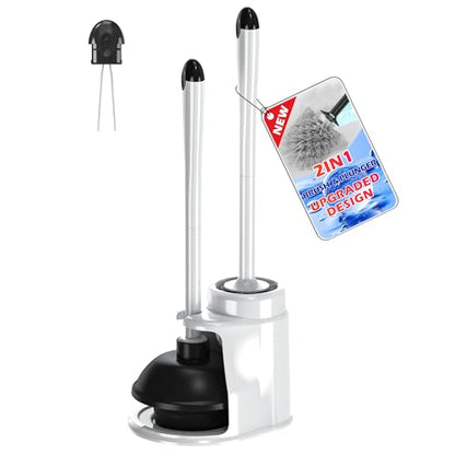 NEWE Toilet Brush and Plunger Set, 2 in 1 Toilet Plunger Heavy Duty, Toilet Brush and Holder with Hidden Tweezers, Toilet Bowl Brush for Bathroom Toilet