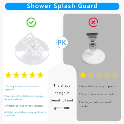 4 Pack Shower Curtain Clips, Windproof Shower Splash Guard，Self Adhesive Shower Curtain Holder for Inside Shower Splash Water Wall,Clear | Shower Clips for Curtain, Shower Windproof Splash Guard, Designed to prevent water splashes in the shower (Clear) -