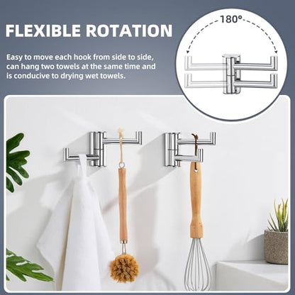Suyar Swivel Towel Hook with 2 Arms, Bathroom Robe Holder, Polished Chrome | Space-Saving Wall Hook with 2 Folding Arms, Hand Towel Hanger for Bathroom Kitchen RV, SUS304 Stainless Steel, Screw Mount - color: Polished Chrome, size: 2 Pack