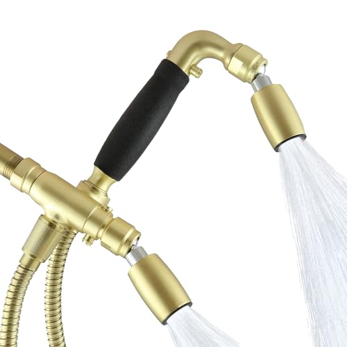 High Sierra® - Solid Lead-Free Metal 4-Way Combo CLASSIC™ Fixed and Handheld Shower Head with Hose. Run Separately or Both at Full Flow - 1.25 GPM per Shower Head - Brushed Gold Finish - color: Brushed Gold w/ Nylon Insert, size: 1.25 GPM