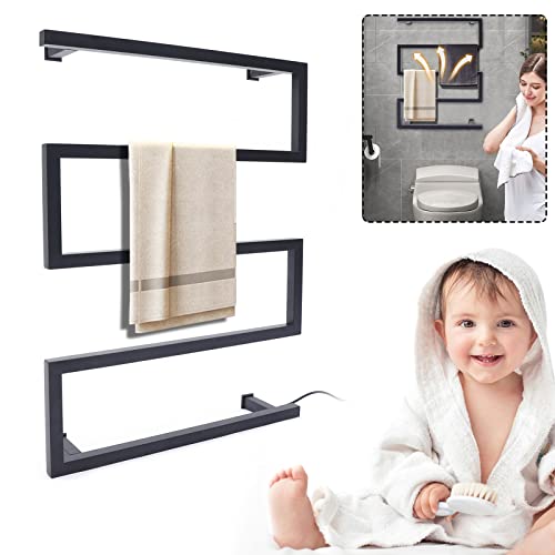 Electric Towel Warmer,90W Black Stainless Steel Towel Warmer Rack,Wall Towel Drying Rack,Wall Mounted Heated Towel Rack for Bathroom(31.5x23.6x4.7Inches)