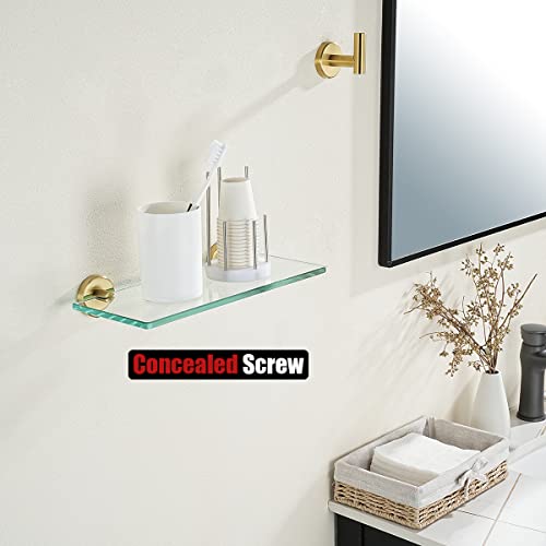 JQK Bathroom Glass Shelf Gold, Tempered Glass Shower Storage 12 by 5 inches, 304 Stainless Steel Brushed Gold Wall Mount, TGS101L12-BG - color: Gold, size: 12 Inch (1 Pack)