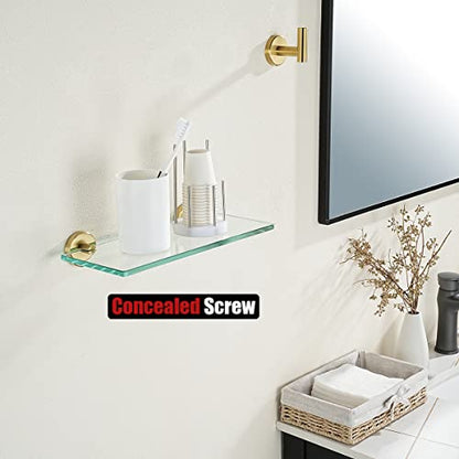 JQK Bathroom Glass Shelf Gold, Tempered Glass Shower Storage 12 by 5 inches, 304 Stainless Steel Brushed Gold Wall Mount 2 Pack, TGS101L12-BG-P2 - color: Gold, size: 12 Inch (2 Pack)