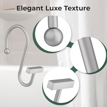 Silver Shower Curtain Hooks, Bathway Shower Curtain Rings Rust Proof, 12PCS Shower Hooks for Shower Curtain, T-Bar Design Convenient Elegant Shower Curtain Hangers for Bathroom Kitchen Wardrobe - color: Silver